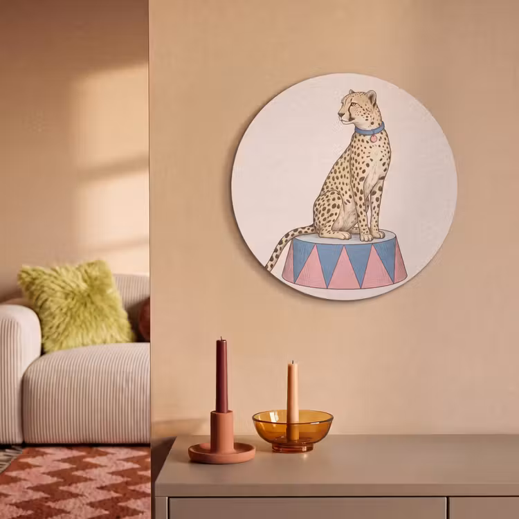 Dieren - Circus - Illustratie - Vintage - Roze Akoestische PET Vilt - Rond klein -sfeer1
