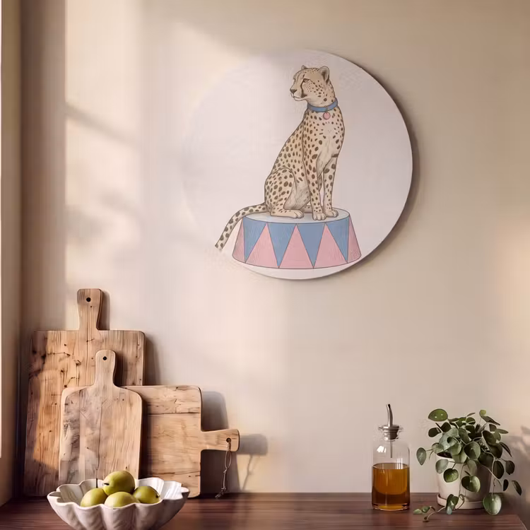 Dieren - Circus - Illustratie - Vintage - Roze Akoestische PET Vilt - Rond klein -sfeer2