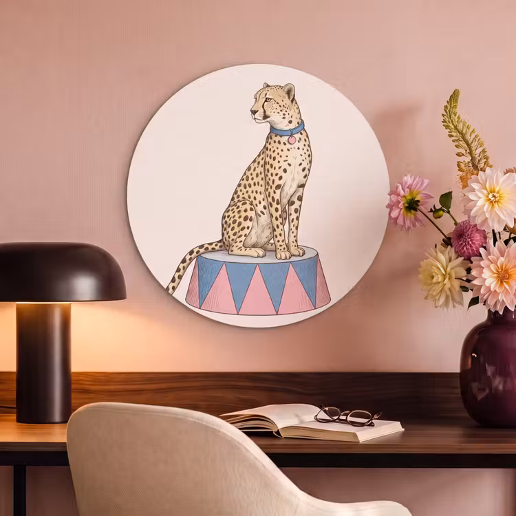 Dieren - Circus - Illustratie - Vintage - Roze Akoestische PET Vilt - Rond klein -sfeer3
