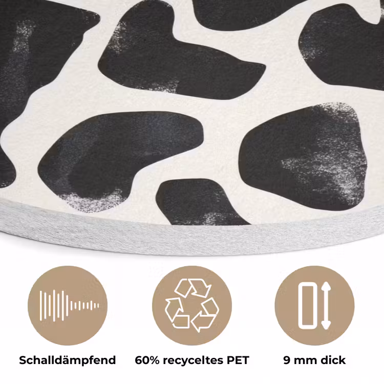 Dierenpatroon - Vlekken - Zwart - Wit Akoestische PET Vilt - Rond klein 838 -closeup_DE