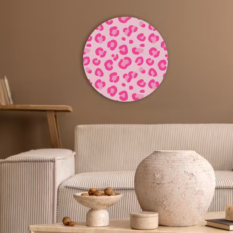 Dierenprint - Patroon - Abstract - Modern - Roze Akoestische PET Vilt - Rond klein -sfeer1