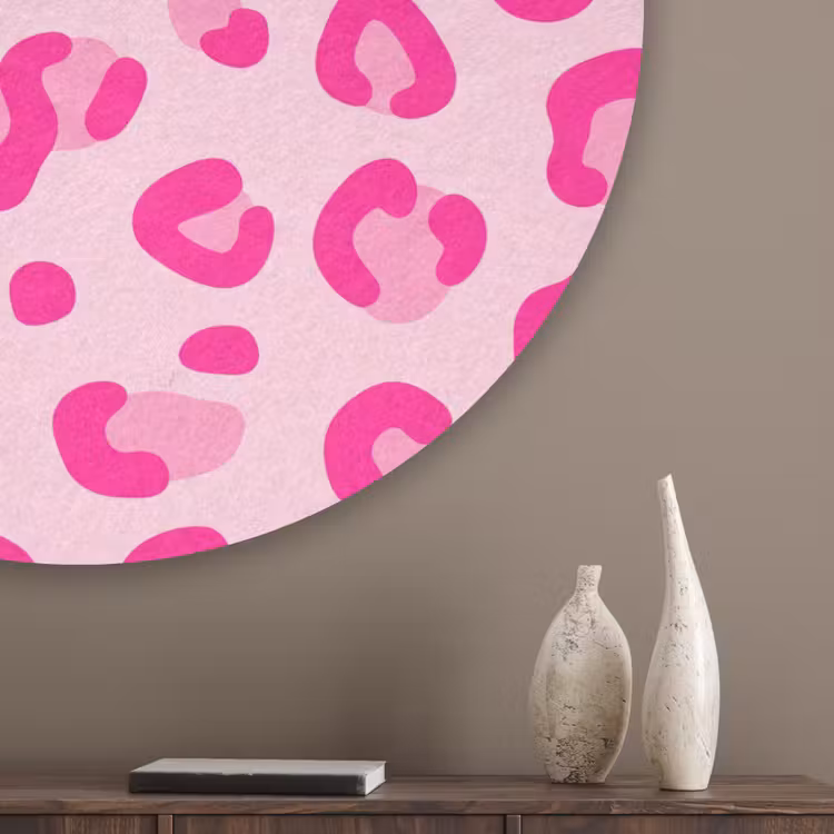 Dierenprint - Patroon - Abstract - Modern - Roze Akoestische PET Vilt - Rond klein -sfeer5_closeup