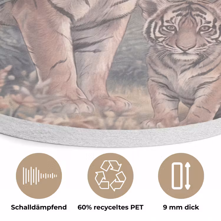 Tijger - Welp - Jungle - Illustratie - Dieren Akoestische PET Vilt - Rond klein -closeup_DE