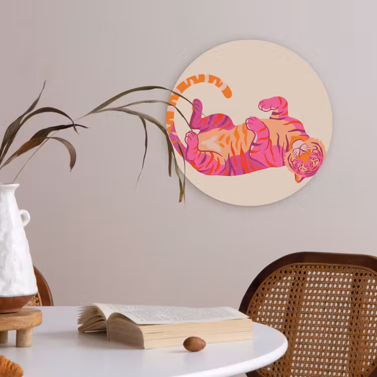 Tijger - Roze - Oranje Akoestische PET Vilt - Rond klein -sfeer3