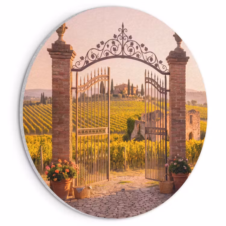 Poort - Landschap - Platteland - Zonlicht - Warm Akoestische PET Vilt - Rond klein -3d