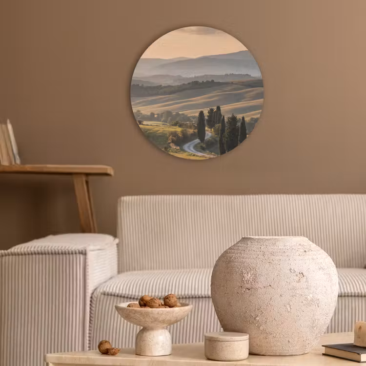 Toscaans - Landschap - Heuvels Akoestische PET Vilt - Rond klein -sfeer1
