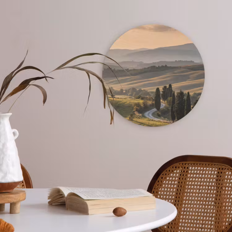 Toscaans - Landschap - Heuvels Akoestische PET Vilt - Rond klein -sfeer3