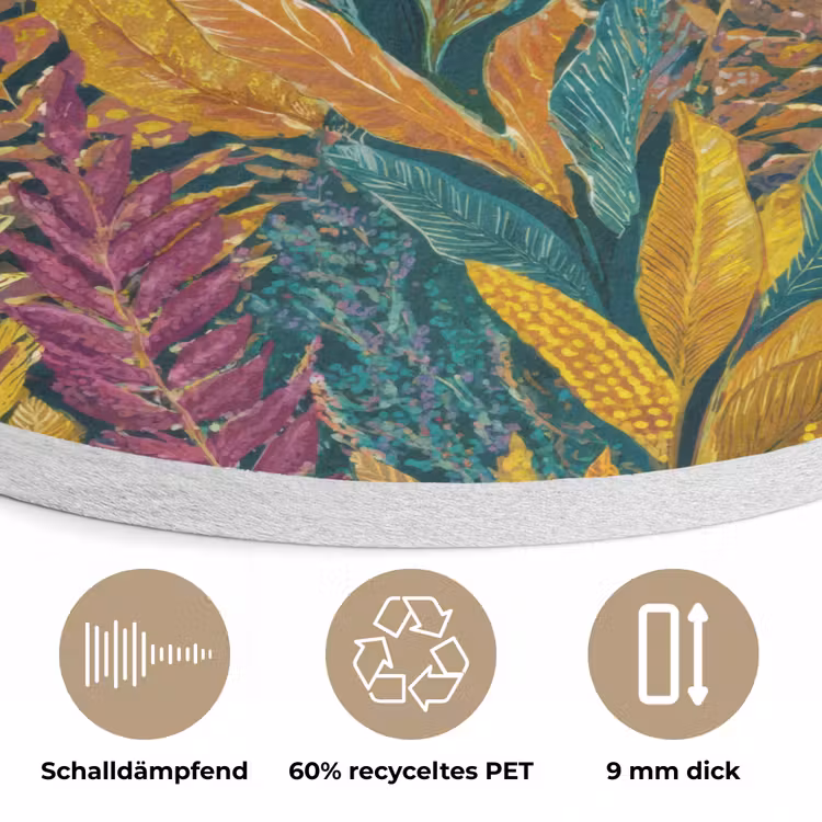 Tropische - Botanisch - Patroon - Kleurrijk - Exotisch Akoestische PET Vilt - Rond klein 838 -closeup_DE