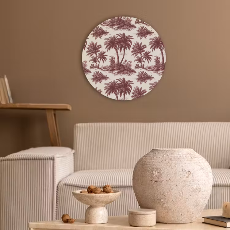 Tropisch - Geometrisch - Bordeauxrood Akoestische PET Vilt - Rond klein 838 -sfeer1