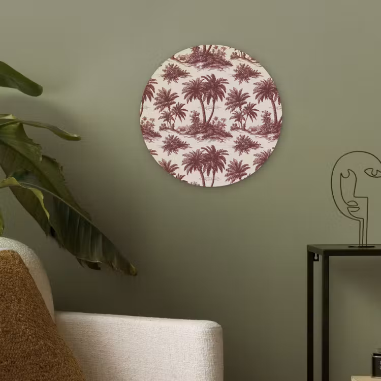 Tropisch - Geometrisch - Bordeauxrood Akoestische PET Vilt - Rond klein 838 -sfeer2