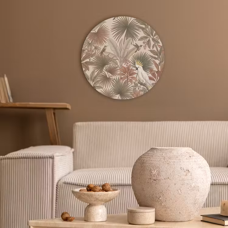 Tropisch - Vogels - Beige Akoestische PET Vilt - Rond klein -sfeer1