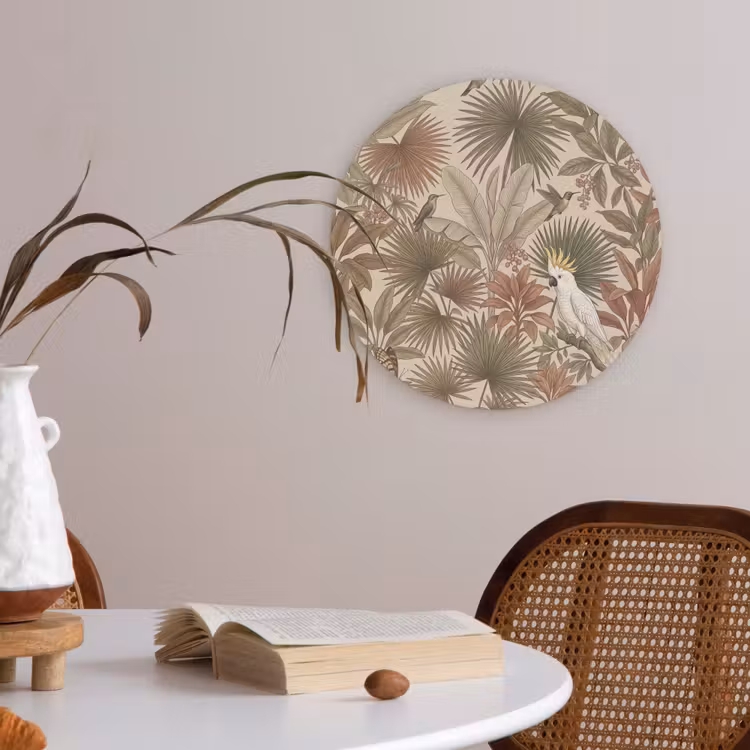 Tropisch - Vogels - Beige Akoestische PET Vilt - Rond klein -sfeer3