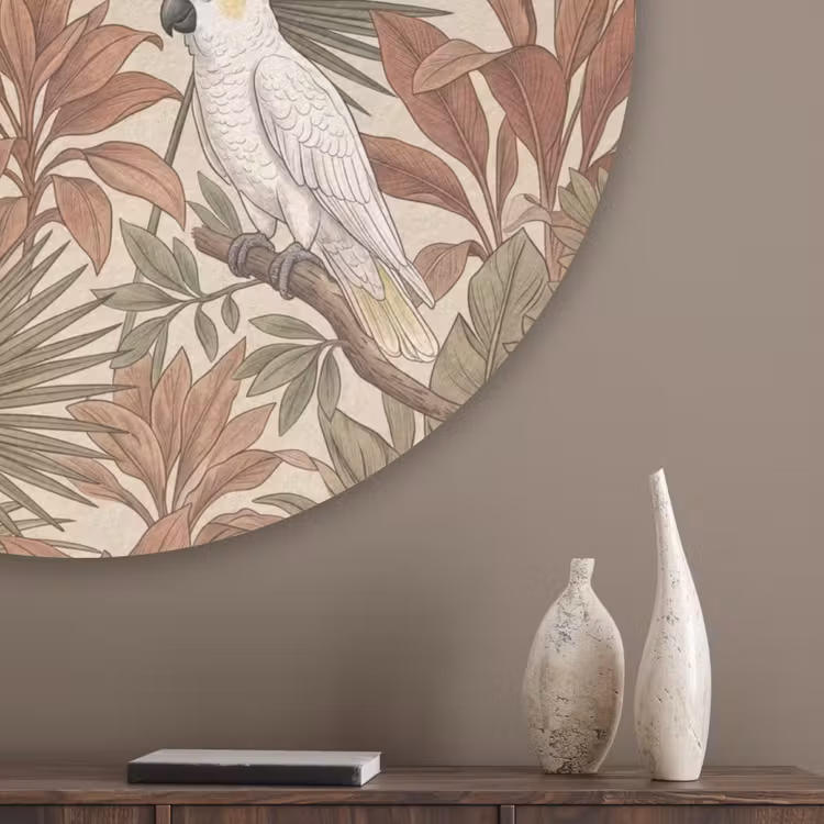 Tropisch - Vogels - Beige Akoestische PET Vilt - Rond klein -sfeer5_closeup