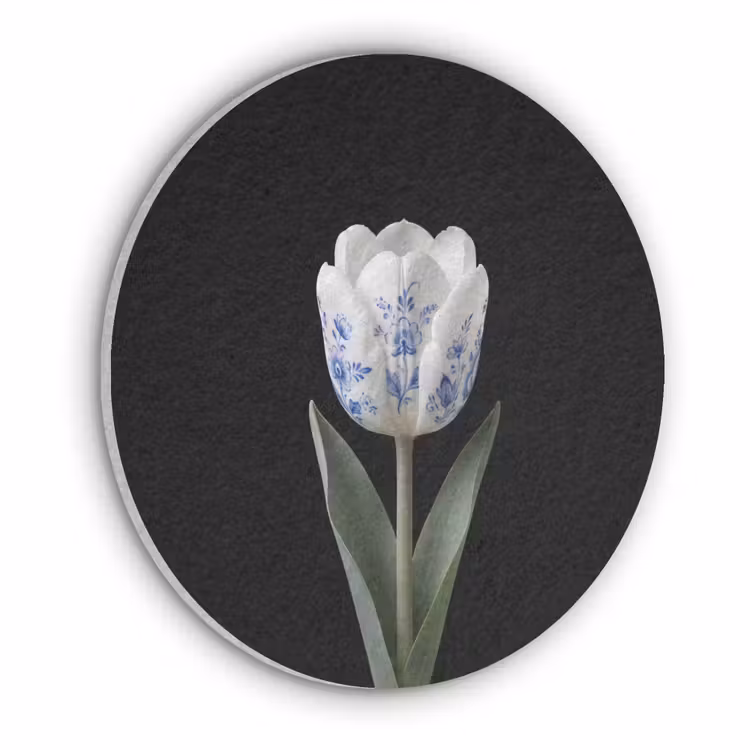 Tulp - Patroon - Blauw Akoestische PET Vilt - Rond klein -3d