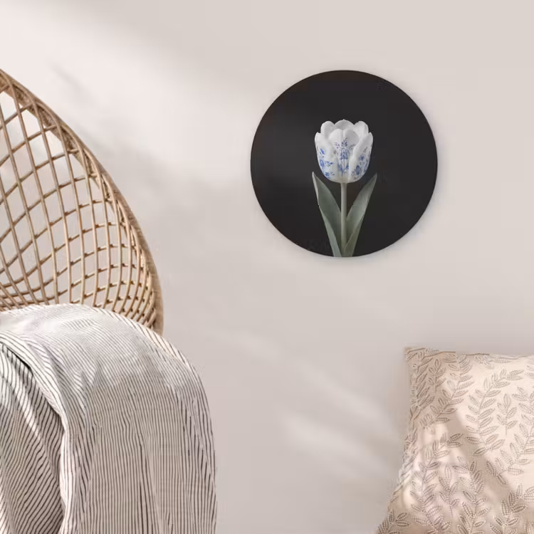 Tulp - Patroon - Blauw Akoestische PET Vilt - Rond klein -sfeer4