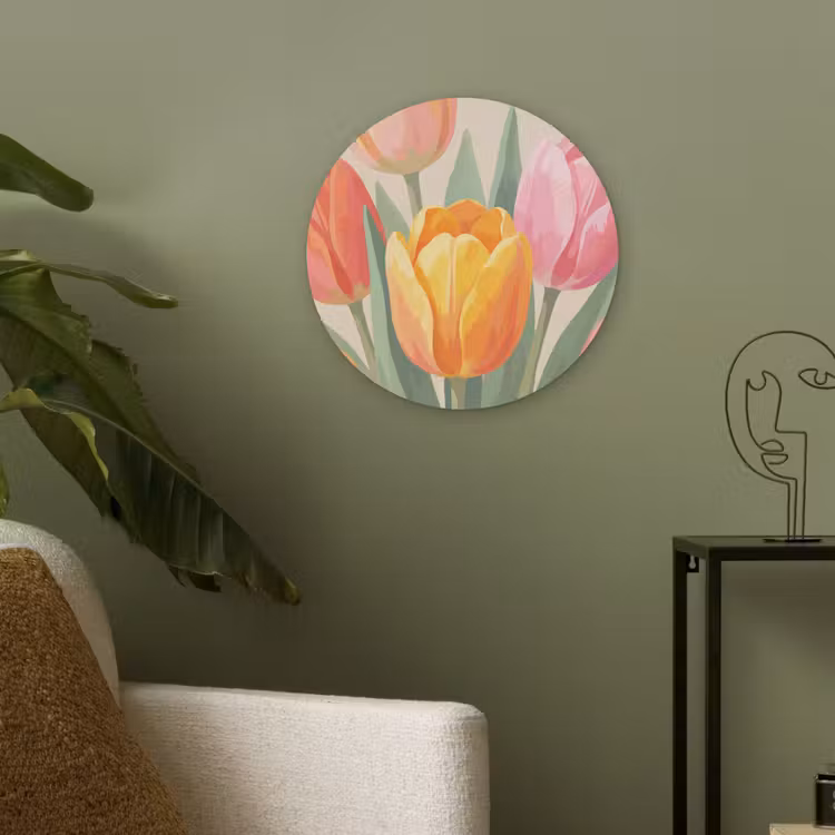 Tulpen - Abstract - Kleurrijk Akoestische PET Vilt - Rond klein -sfeer2