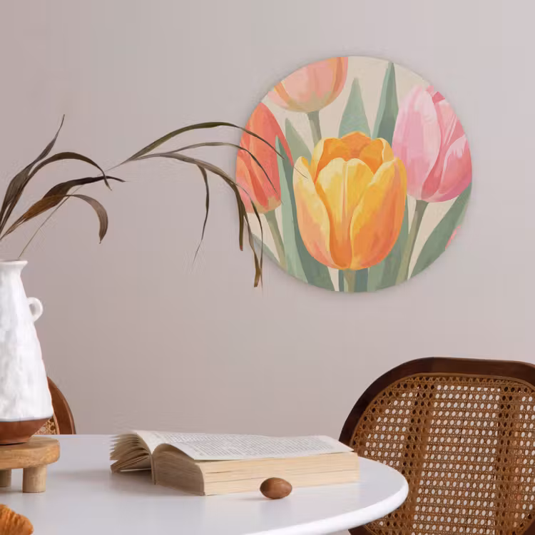 Tulpen - Abstract - Kleurrijk Akoestische PET Vilt - Rond klein -sfeer3