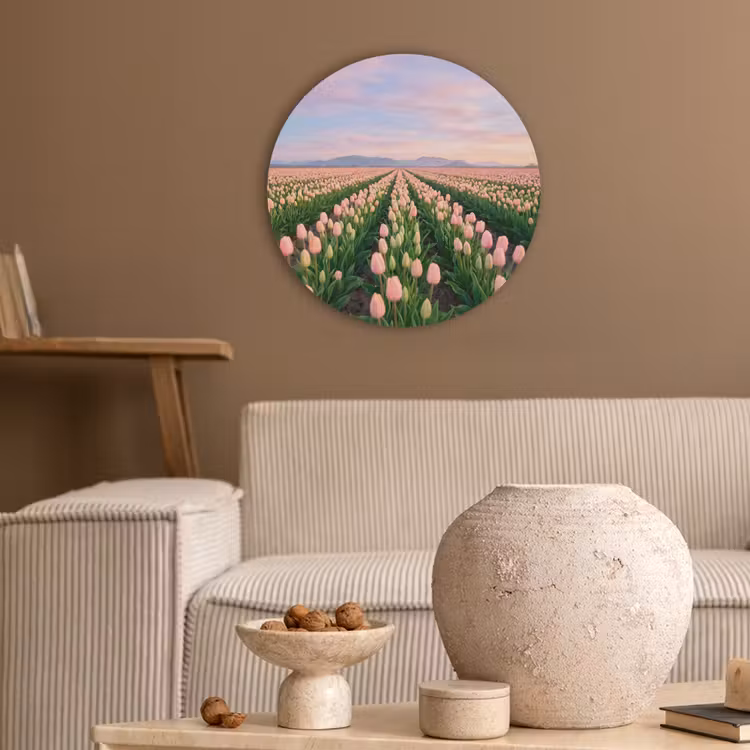 Tulpen - Landschap - Roze Akoestische PET Vilt - Rond klein -sfeer1