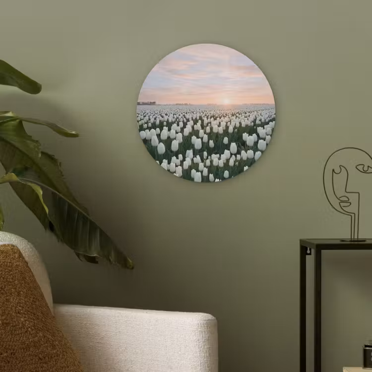 Tulpen - Landschap - Wit Akoestische PET Vilt - Rond klein -sfeer2
