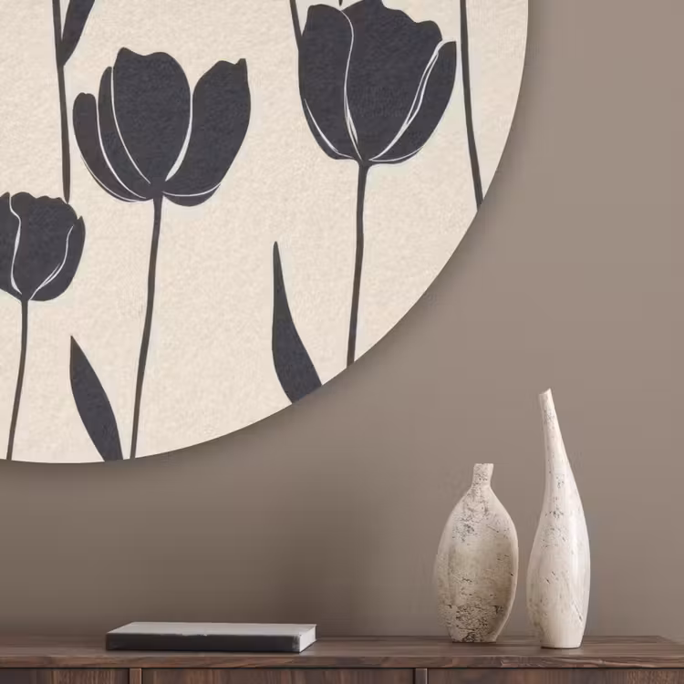 Tulpen - Patroon - Zwart Akoestische PET Vilt - Rond klein 838 -sfeer5_closeup