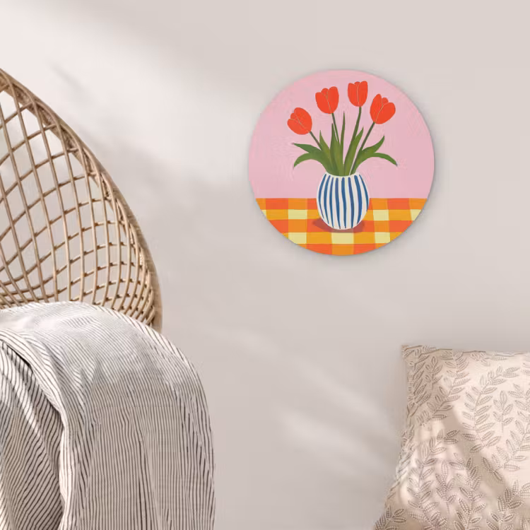 Tulpen - Roze - Vaas Akoestische PET Vilt - Rond klein -sfeer4