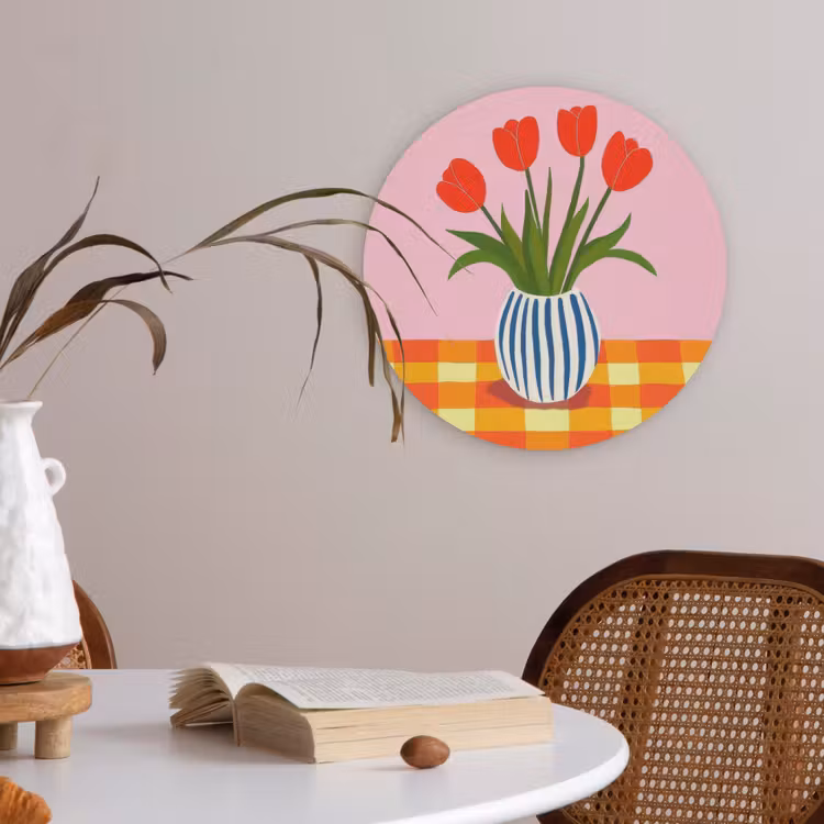 Tulpen - Roze - Vaas Akoestische PET Vilt - Rond klein -sfeer3