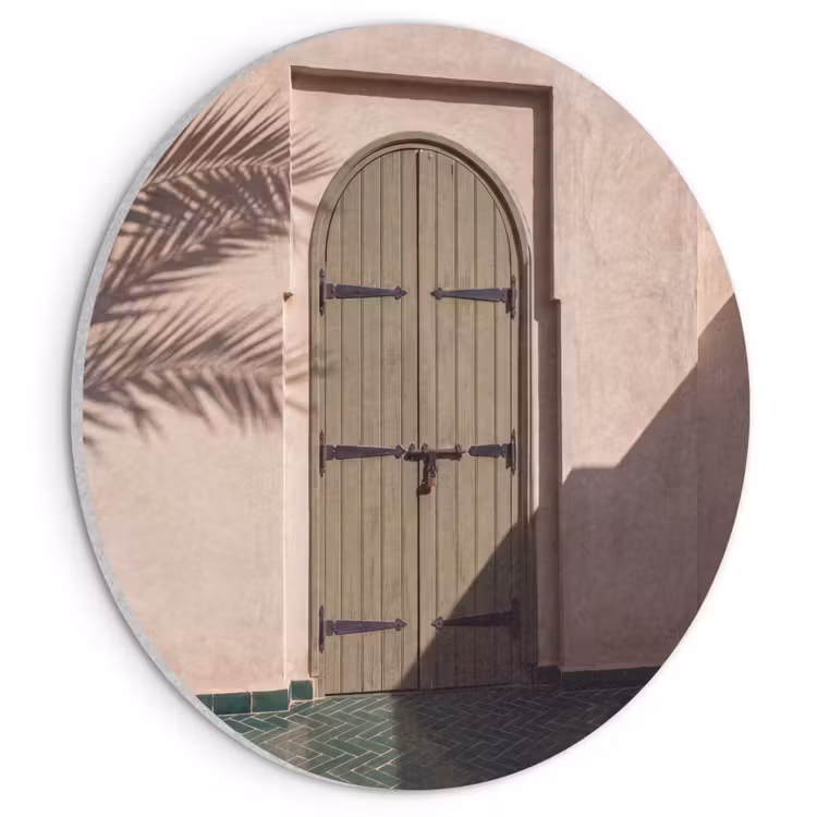 Deur - Hout - Architectuur - Groen - Rustiek Akoestische PET Vilt - Rond klein -3d