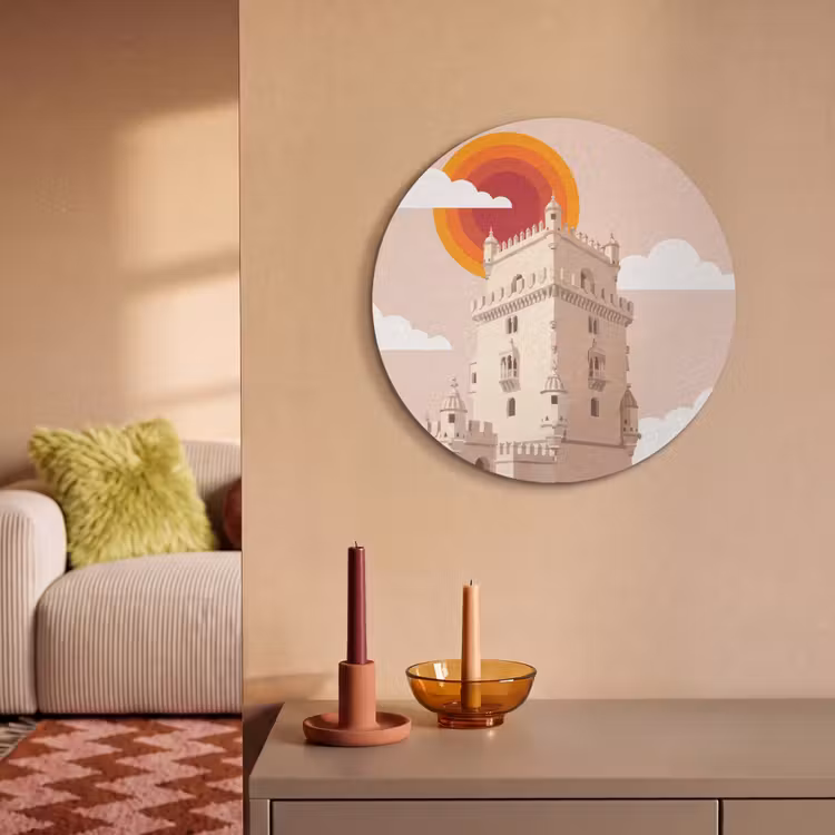 Toren - Rivier - Architectuur - Modern - Oranje Akoestische PET Vilt - Rond klein -sfeer1