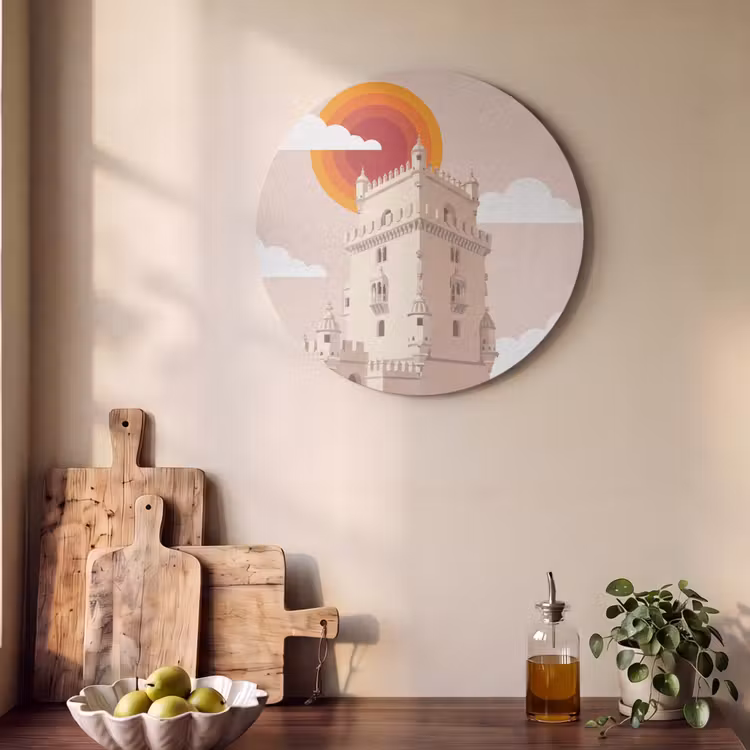 Toren - Rivier - Architectuur - Modern - Oranje Akoestische PET Vilt - Rond klein -sfeer2