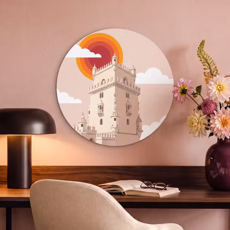 Toren - Rivier - Architectuur - Modern - Oranje Akoestische PET Vilt - Rond klein -sfeer3