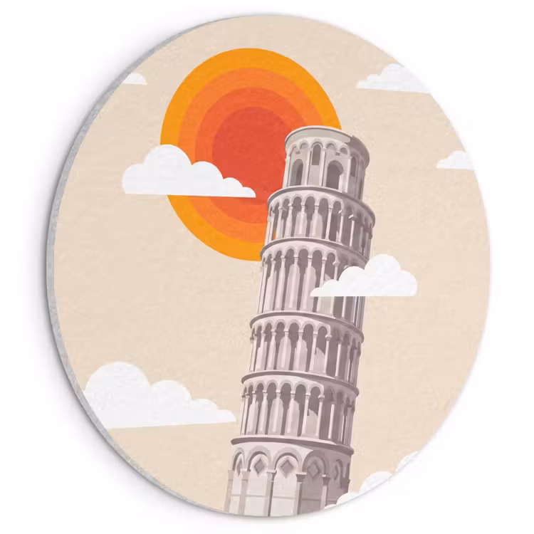 Toren - Pisa - Architectuur - Minimalistisch - Beige Akoestische PET Vilt - Rond klein -3d