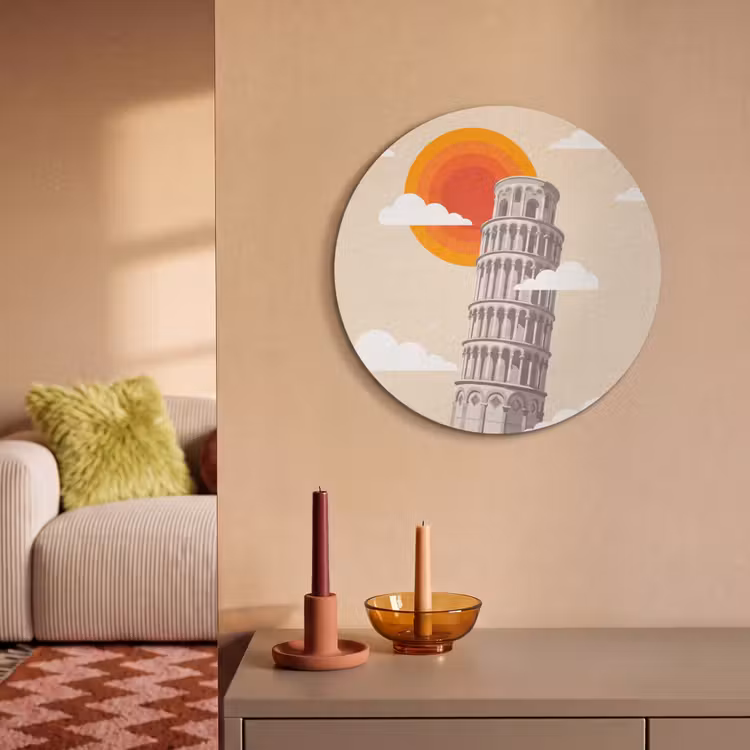 Toren - Pisa - Architectuur - Minimalistisch - Beige Akoestische PET Vilt - Rond klein -sfeer1