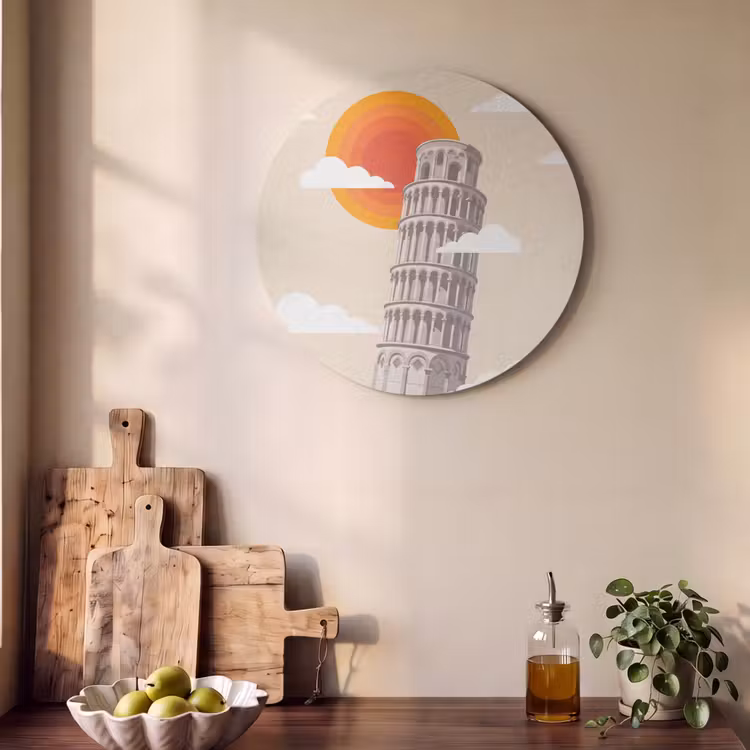 Toren - Pisa - Architectuur - Minimalistisch - Beige Akoestische PET Vilt - Rond klein -sfeer2