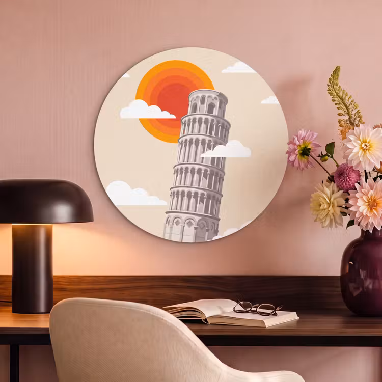 Toren - Pisa - Architectuur - Minimalistisch - Beige Akoestische PET Vilt - Rond klein -sfeer3