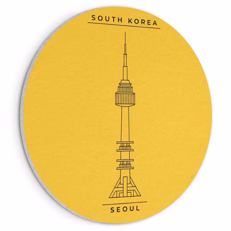 Toren - Seoul - Architectuur - Minimalistisch - Geel Akoestische PET Vilt - Rond klein -3d
