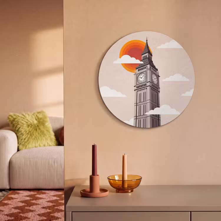 Toren - Klok - Londen - Architectuur - Retro Akoestische PET Vilt - Rond klein -sfeer1