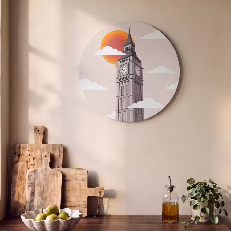 Toren - Klok - Londen - Architectuur - Retro Akoestische PET Vilt - Rond klein -sfeer2