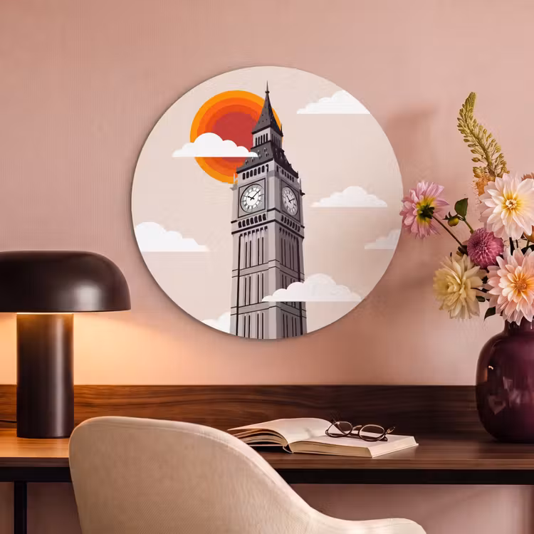 Toren - Klok - Londen - Architectuur - Retro Akoestische PET Vilt - Rond klein -sfeer3