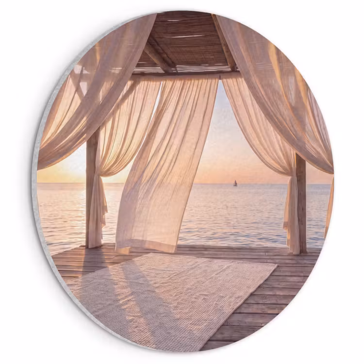 Overkapping - Zee - Zonsondergang - Vakantie - Rust Akoestische PET Vilt - Rond klein -3d
