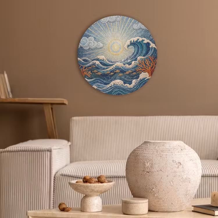 Onderwater - Koraal - Vis - Natuur - Kunst Akoestische PET Vilt - Rond klein -sfeer1