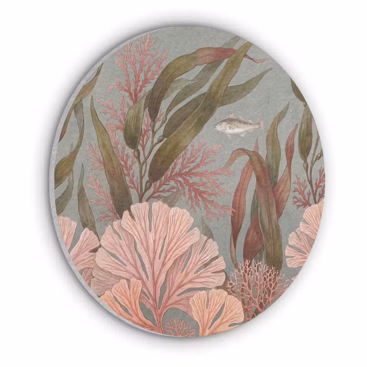 Onderwater - Planten - Vis - Vintage - Groen Akoestische PET Vilt - Rond klein -3d