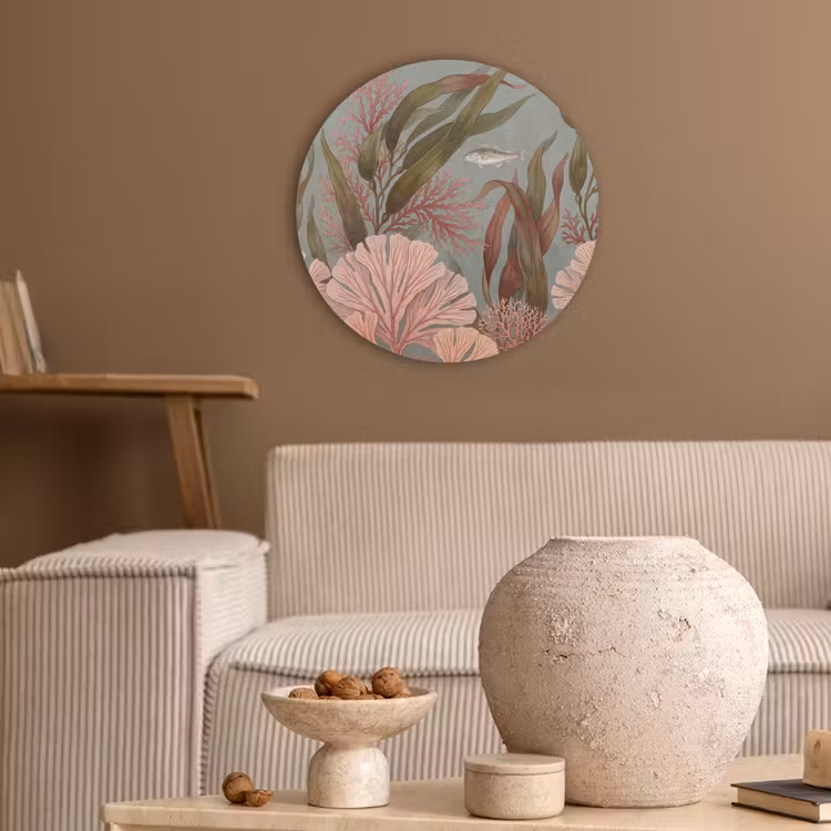 Onderwater - Planten - Vis - Vintage - Groen Akoestische PET Vilt - Rond klein -sfeer1