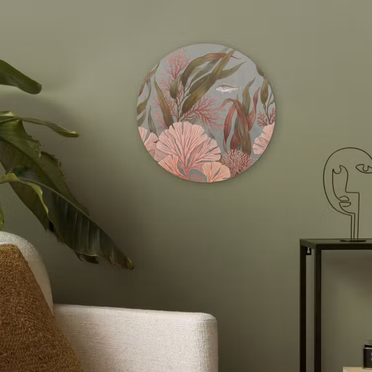 Onderwater - Planten - Vis - Vintage - Groen Akoestische PET Vilt - Rond klein -sfeer2