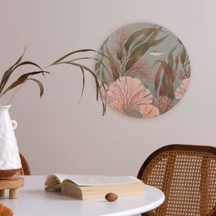 Onderwater - Planten - Vis - Vintage - Groen Akoestische PET Vilt - Rond klein -sfeer3