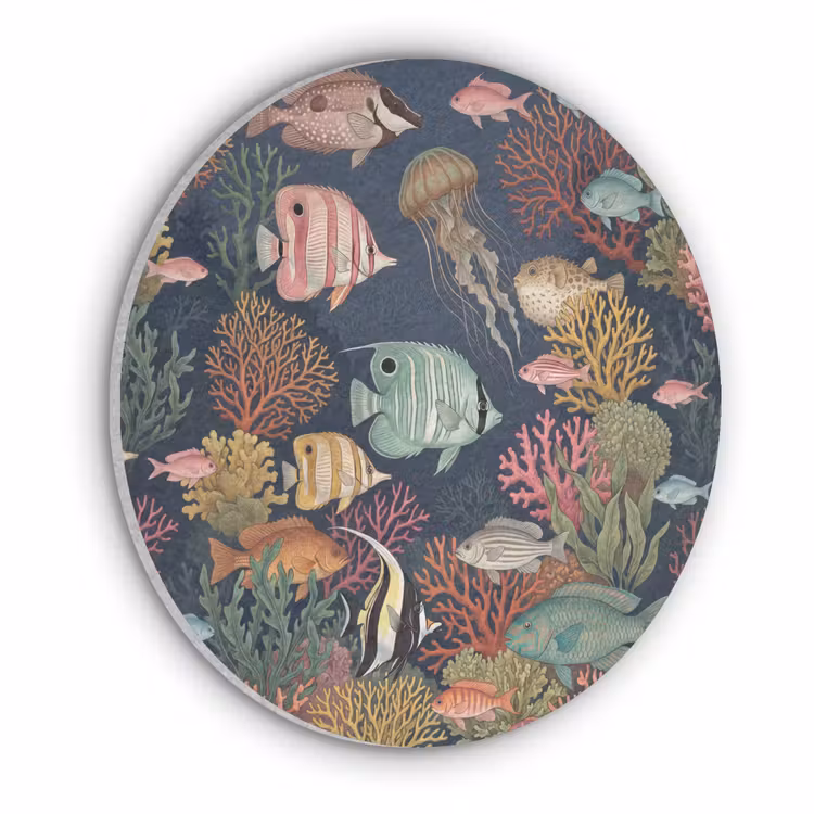 Onderwaterwereld - Vissen - Koraal - Illustratie - Kleurrijk Akoestische PET Vilt - Rond klein -3d