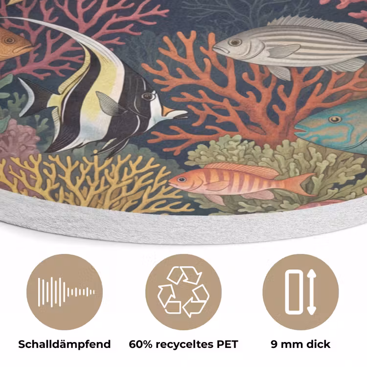 Onderwaterwereld - Vissen - Koraal - Illustratie - Kleurrijk Akoestische PET Vilt - Rond klein -closeup_DE