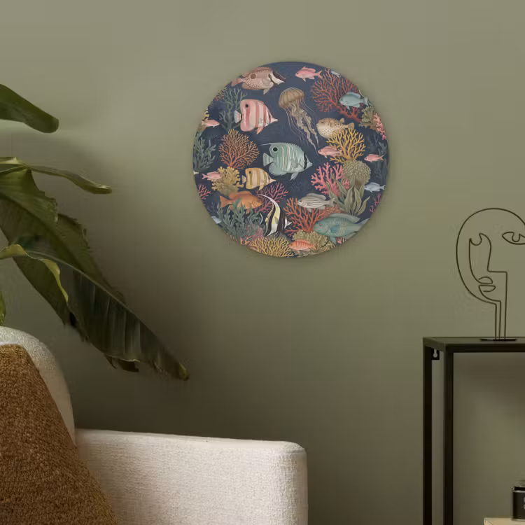 Onderwaterwereld - Vissen - Koraal - Illustratie - Kleurrijk Akoestische PET Vilt - Rond klein -sfeer2