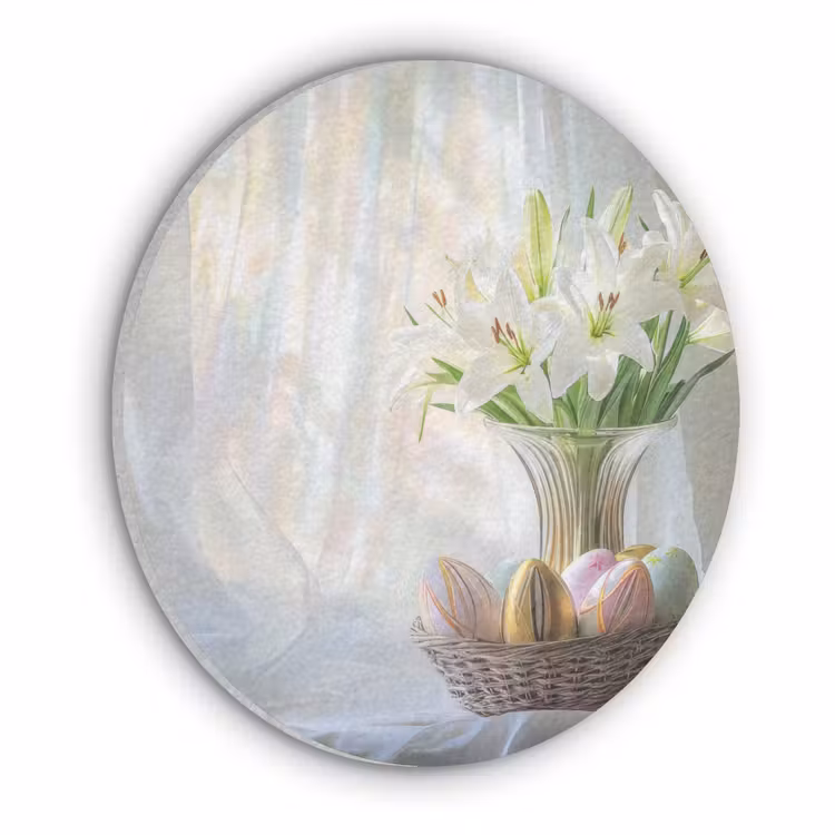 Vaas - Eieren - Bloemen Akoestische PET Vilt - Rond klein -3d