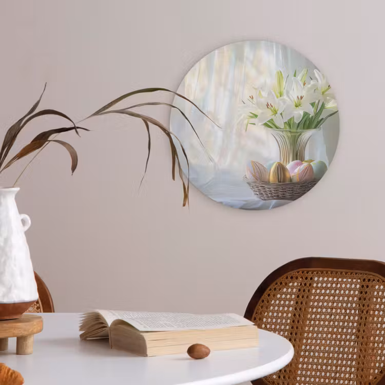 Vaas - Eieren - Bloemen Akoestische PET Vilt - Rond klein -sfeer3