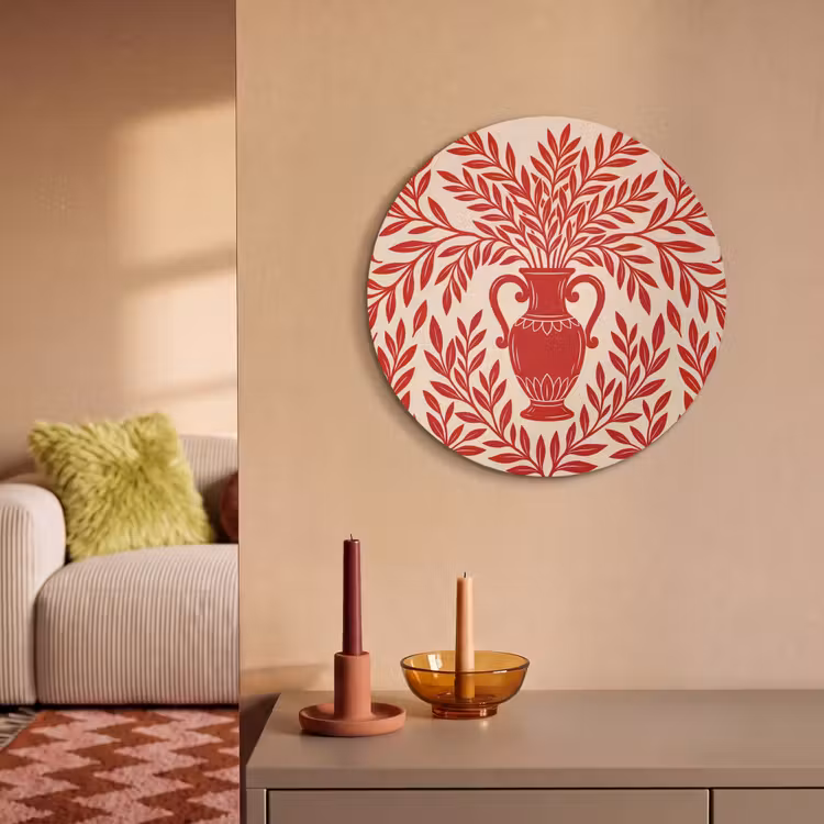 Vaas - Planten - Decoratie - Abstract - Rood Akoestische PET Vilt - Rond klein -sfeer1